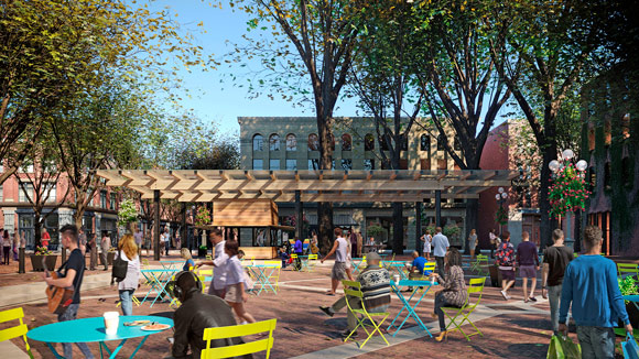 Rendering of the to-be constructed pavilion in Occidental Square